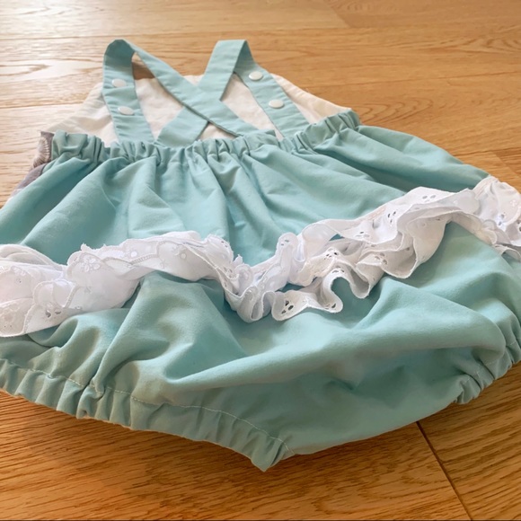 Custom Teal and Grey Floral Ruffle Romper - Picture 5 of 5